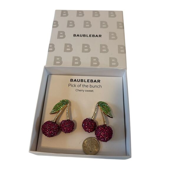 BaubleBar Pick of the bunch Cherry Earrings w/Purple,Green & Clear Pave Crystals - Picture 6 of 6